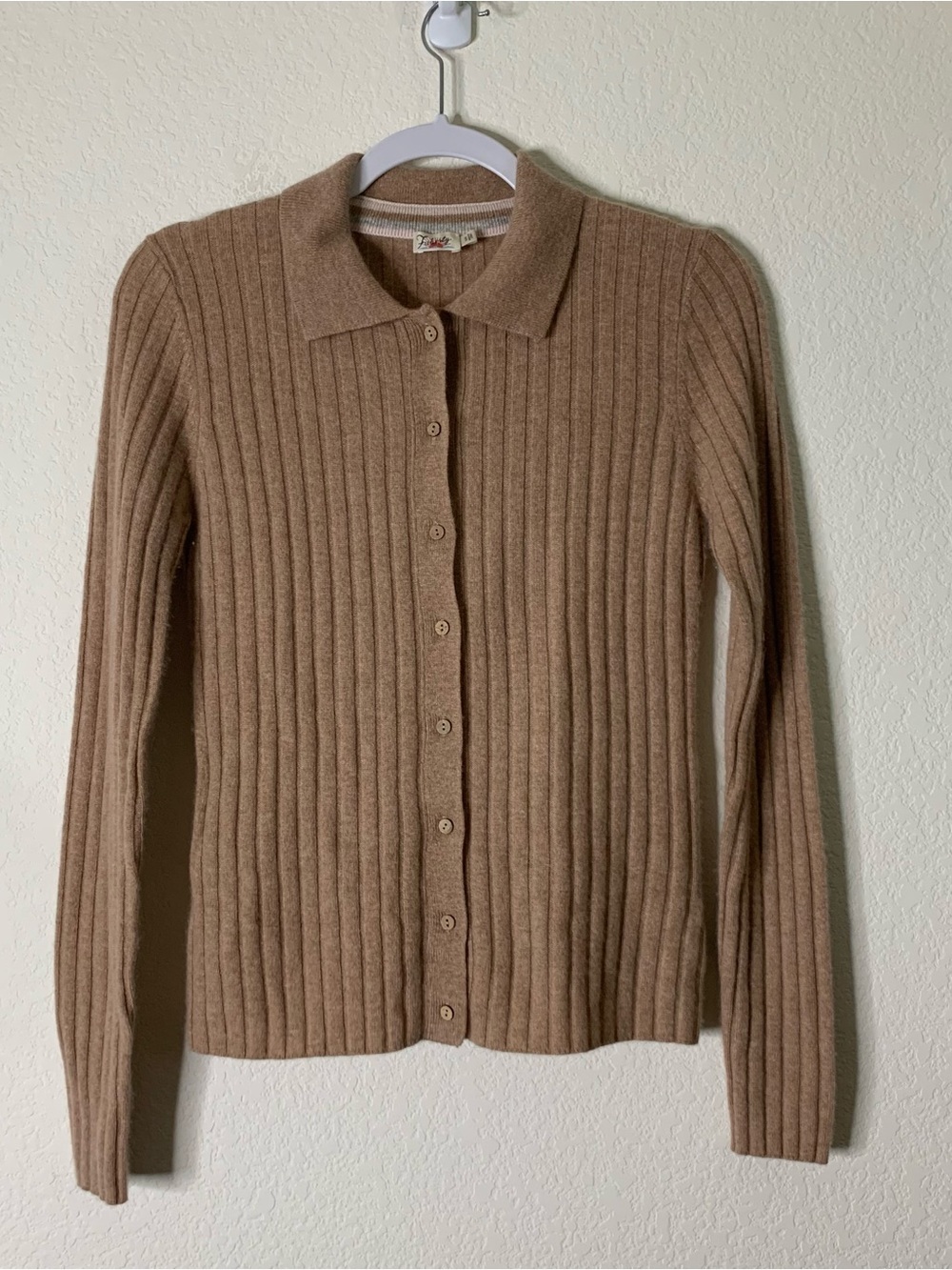 Faherty Cloud Cashmere Polo ribbed button front cardigan Brown S